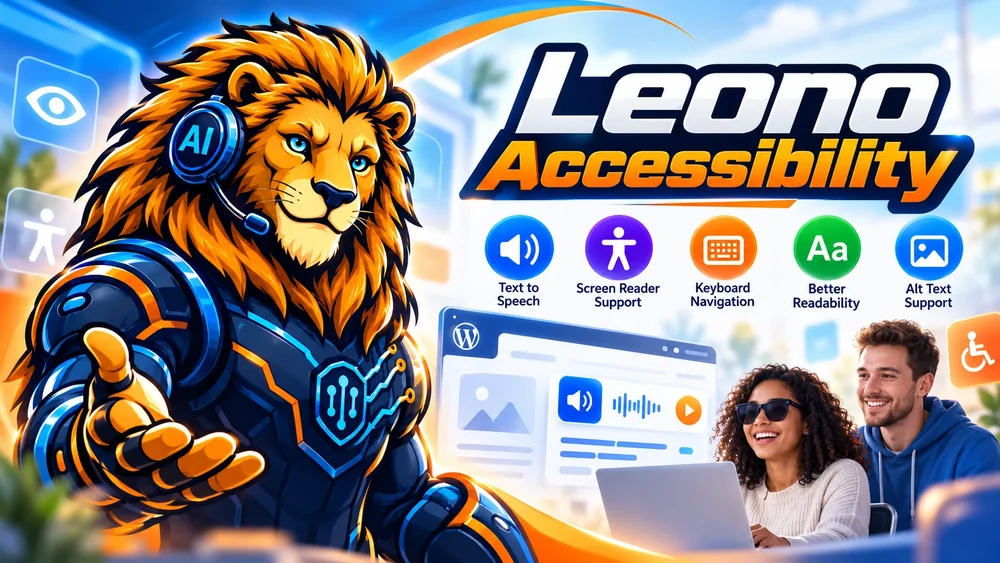 Leono Accessibility: plugin WordPress. Un singur plugin care ajută fiecare vizitator să citească, să navigheze și să înțeleagă site-ul tău.